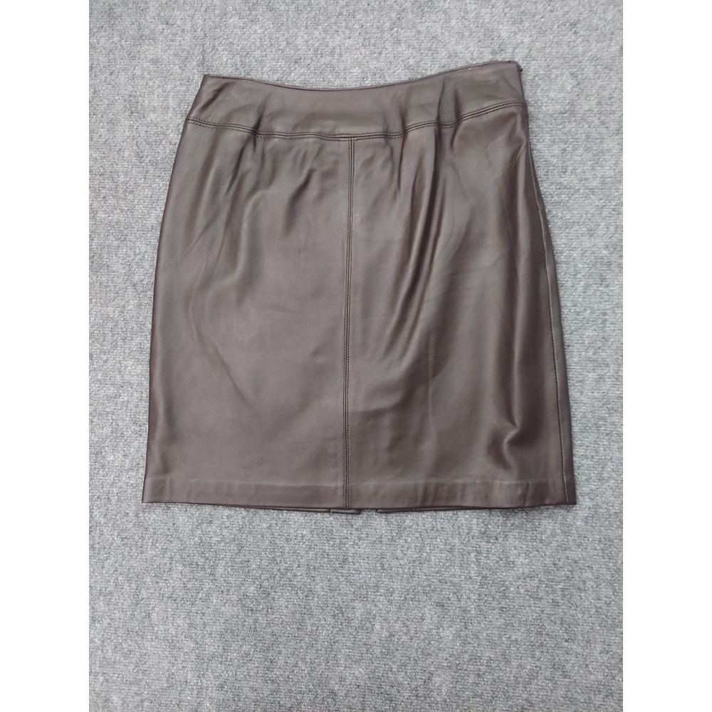 Vtg Croft & Barrow Lambskin Leather Skirt Womens Medium Brown Zip Knee Pencil